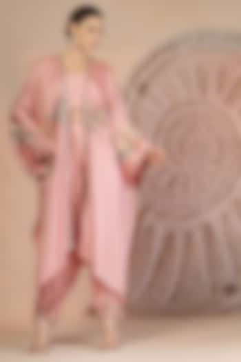Powder Pink Muslin Silk Hand Embroidered Cape Set by Soniya G at Pernia's Pop Up Shop