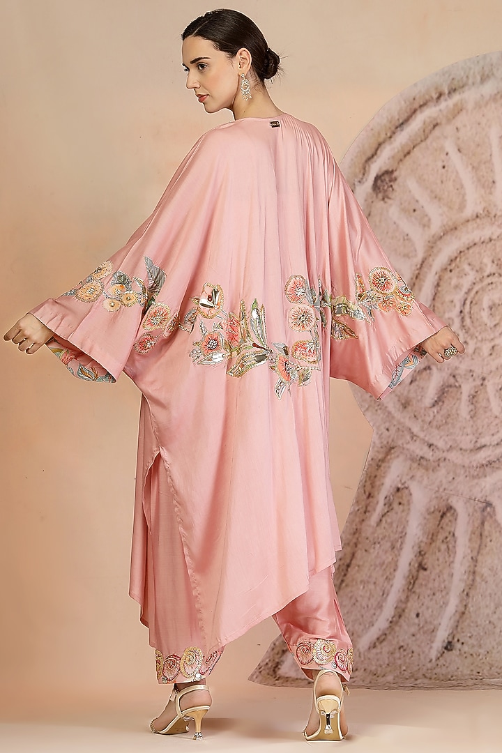 Powder Pink Muslin Silk Hand Embroidered Cape Set by Soniya G at Pernia's Pop Up Shop