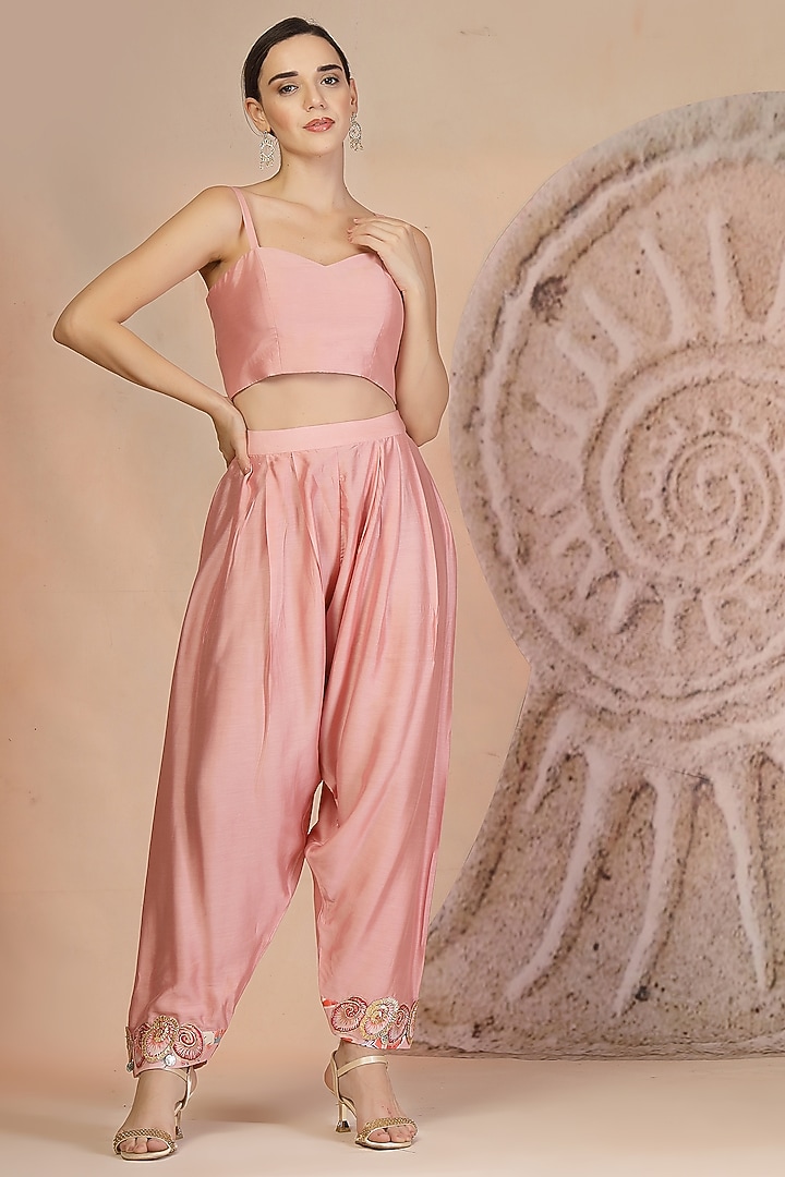 Powder Pink Muslin Silk Hand Embroidered Cape Set by Soniya G at Pernia's Pop Up Shop