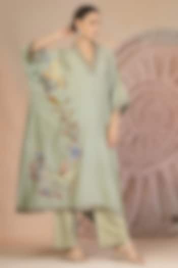 Pista Green Muslin Silk Embroidered Kurta Set by Soniya G at Pernia's Pop Up Shop