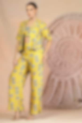 Bright Yellow Muslin Silk Printed & Embroidered Co-Ord Set by Soniya G at Pernia's Pop Up Shop