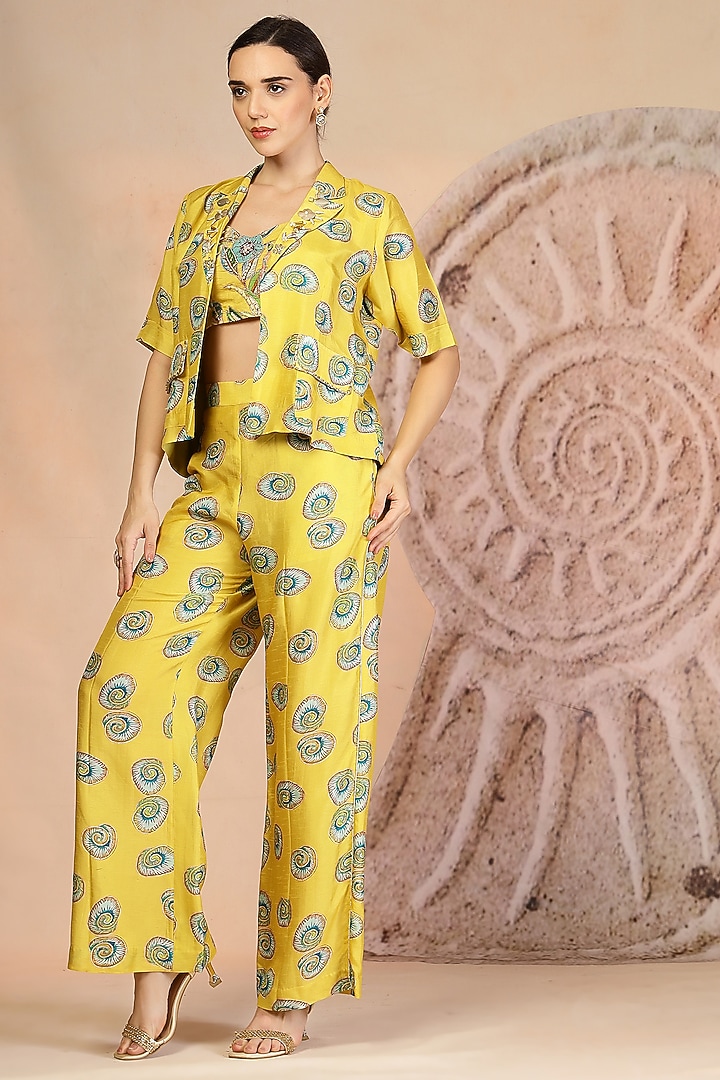 Bright Yellow Muslin Silk Printed & Embroidered Co-Ord Set by Soniya G at Pernia's Pop Up Shop
