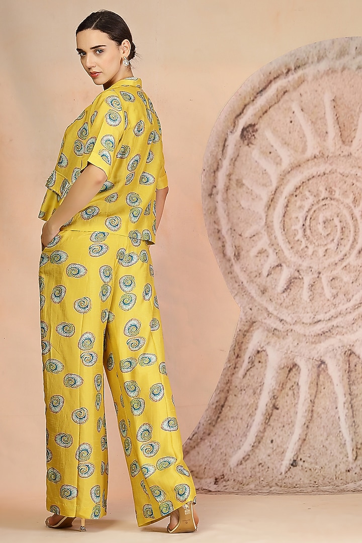 Bright Yellow Muslin Silk Printed & Embroidered Co-Ord Set by Soniya G at Pernia's Pop Up Shop