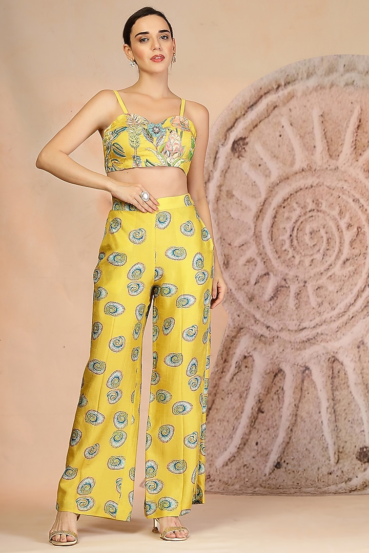 Bright Yellow Muslin Silk Printed & Embroidered Co-Ord Set by Soniya G at Pernia's Pop Up Shop