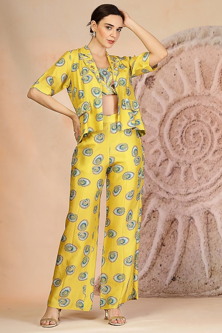 Bright Yellow Muslin Silk Printed & Embroidered Co-Ord Set by Soniya G at Pernia's Pop Up Shop