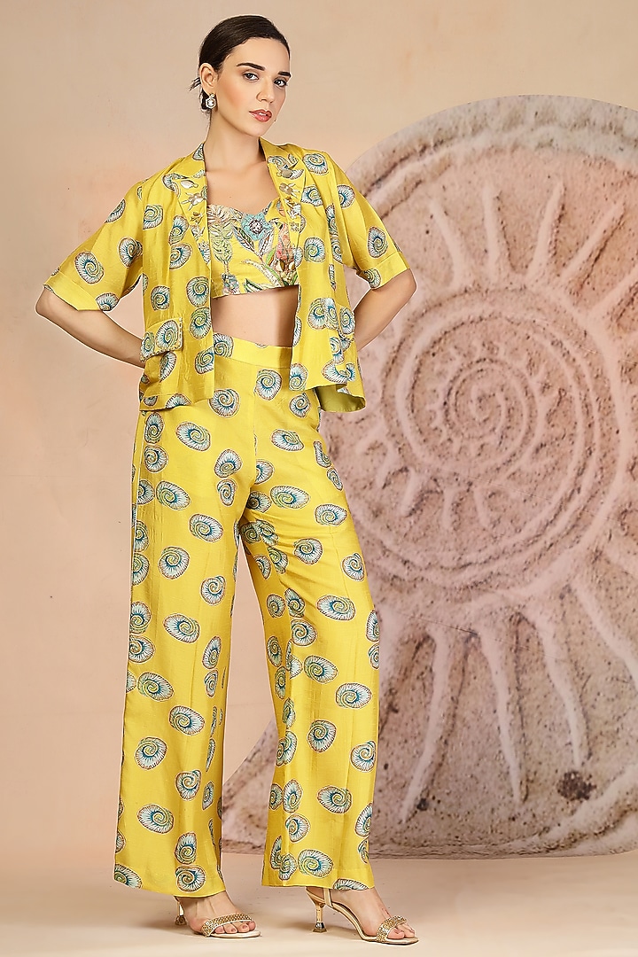 Bright Yellow Muslin Silk Printed & Embroidered Co-Ord Set by Soniya G at Pernia's Pop Up Shop