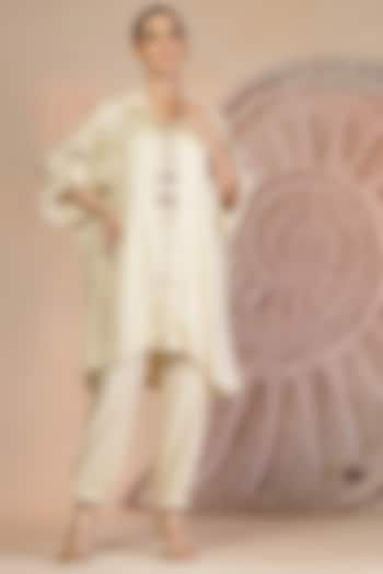 Ivory Muslin Silk Beadwork Jacket Set by Soniya G at Pernia's Pop Up Shop