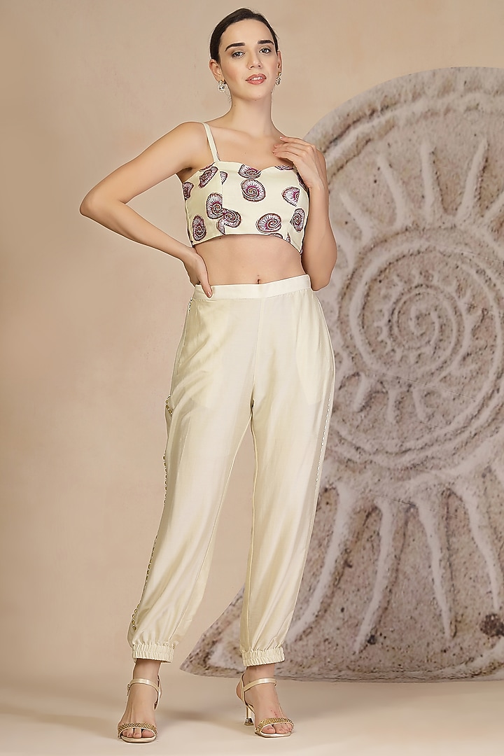 Ivory Muslin Silk Beadwork Jacket Set by Soniya G at Pernia's Pop Up Shop