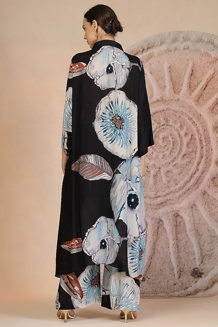 Charcoal Black Muslin Silk Embroidered Kurta Set by Soniya G at Pernia's Pop Up Shop
