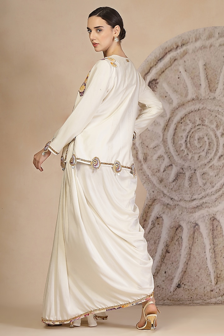 Beige Muslin Silk Draped Dhoti Set by Soniya G at Pernia's Pop Up Shop