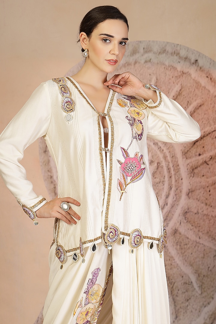 Beige Muslin Silk Draped Dhoti Set by Soniya G at Pernia's Pop Up Shop