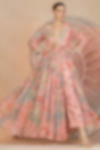 Pastel Pink Georgette Floral Printed Wedding Anarkali Set by Soniya G at Pernia's Pop Up Shop