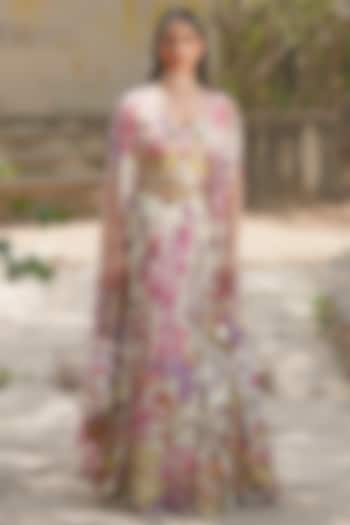 Blush Pink & White Silk Satin Embroidered Jacket Wedding Lehenga Set by Soniya G at Pernia's Pop Up Shop