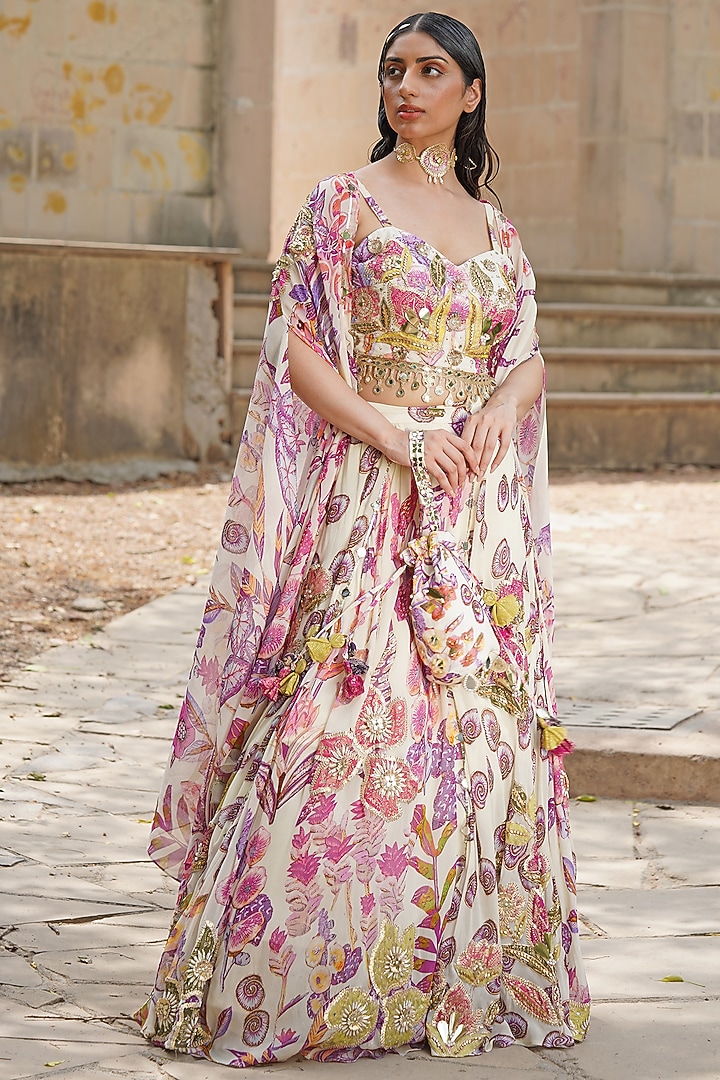 Blush Pink & White Silk Satin Embroidered Jacket Wedding Lehenga Set by Soniya G at Pernia's Pop Up Shop
