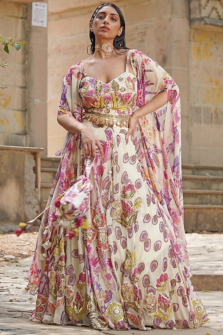 Blush Pink & White Silk Satin Embroidered Jacket Wedding Lehenga Set by Soniya G at Pernia's Pop Up Shop