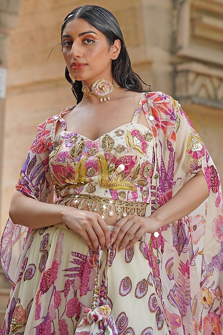 Blush Pink & White Silk Satin Embroidered Jacket Wedding Lehenga Set by Soniya G at Pernia's Pop Up Shop