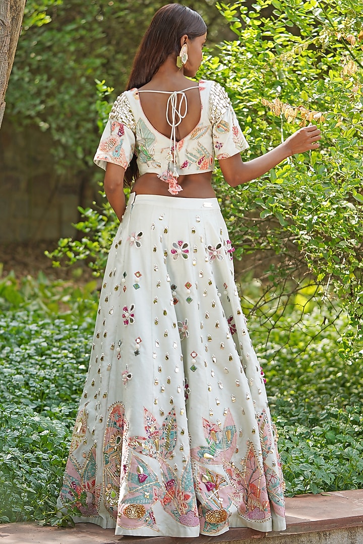 Light Pastel Green Georgette Embroidered Wedding Lehenga Set by Soniya G at Pernia's Pop Up Shop
