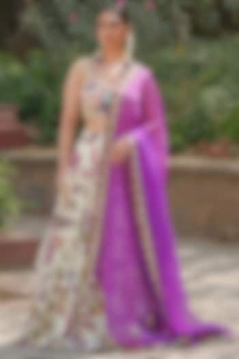 Ivory Georgette & Satin Organza Blend Embroidered Wedding Lehenga Set by Soniya G at Pernia's Pop Up Shop