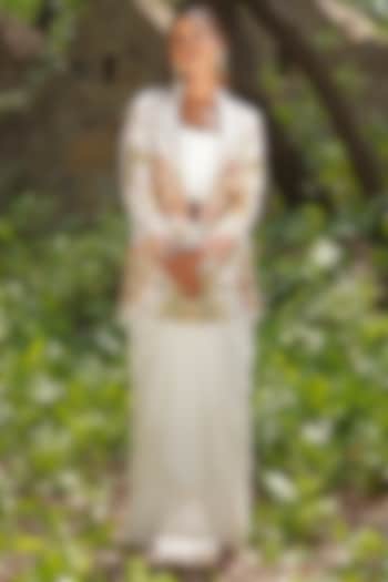 Ivory Raw Silk & Fine Brocade Embroidered Co-Ord Set by Soniya G at Pernia's Pop Up Shop