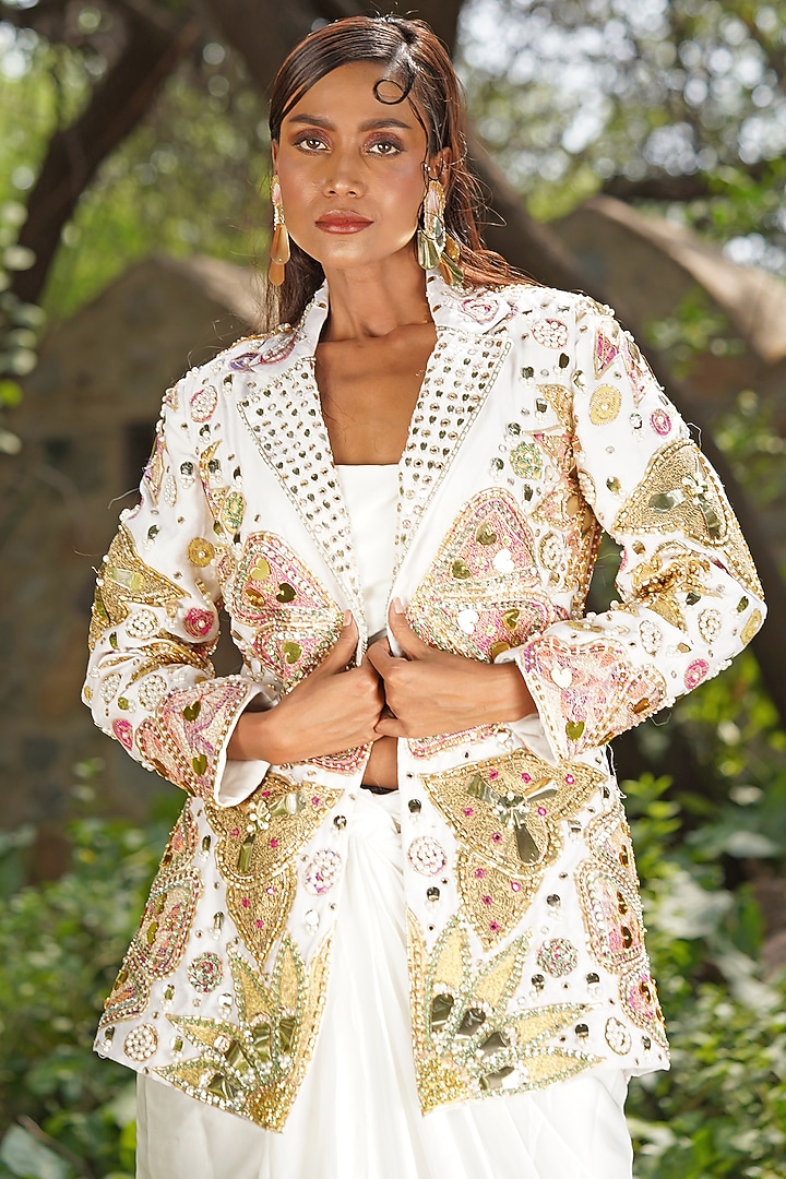 Ivory Raw Silk & Fine Brocade Embroidered Co-Ord Set by Soniya G at Pernia's Pop Up Shop