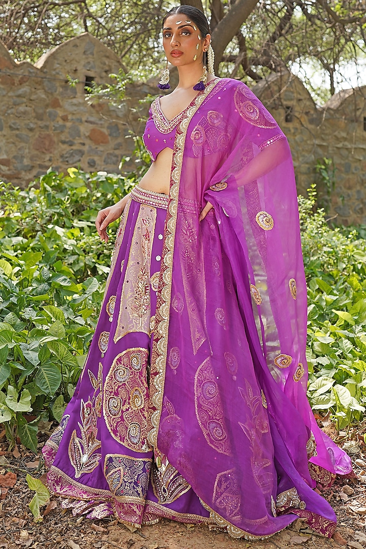 Royal Purple Silk Blend Wedding Lehenga Set by Soniya G at Pernia's Pop Up Shop