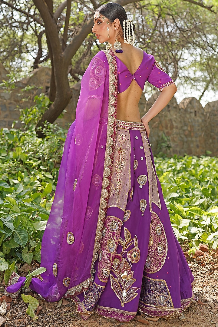 Royal Purple Silk Blend Wedding Lehenga Set by Soniya G at Pernia's Pop Up Shop