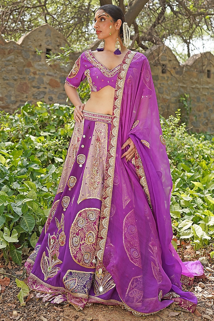 Royal Purple Silk Blend Wedding Lehenga Set by Soniya G at Pernia's Pop Up Shop
