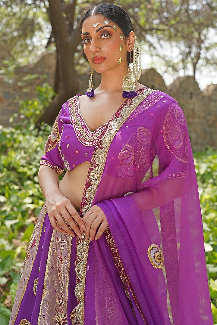 Royal Purple Silk Blend Wedding Lehenga Set by Soniya G at Pernia's Pop Up Shop