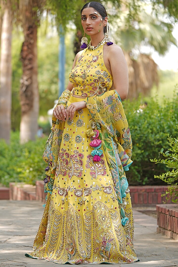 Yellow Organza Embroidered Wedding Lehenga Set by Soniya G at Pernia's Pop Up Shop