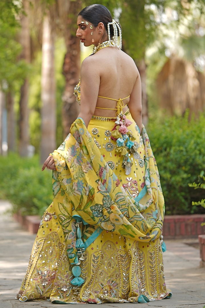 Yellow Organza Embroidered Wedding Lehenga Set by Soniya G at Pernia's Pop Up Shop