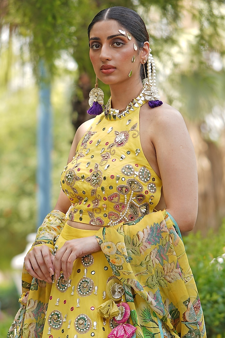 Yellow Organza Embroidered Wedding Lehenga Set by Soniya G at Pernia's Pop Up Shop