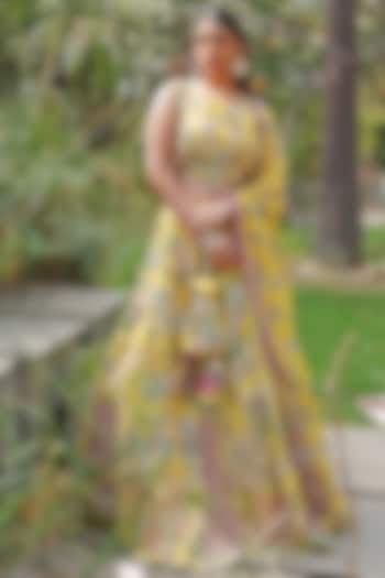 Yellow Organza Silk Thread Embroidered Wedding Lehenga Set by Soniya G at Pernia's Pop Up Shop