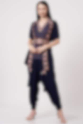 Navy Blue Handloom Silk Cape Set by Soniya G at Pernia's Pop Up Shop