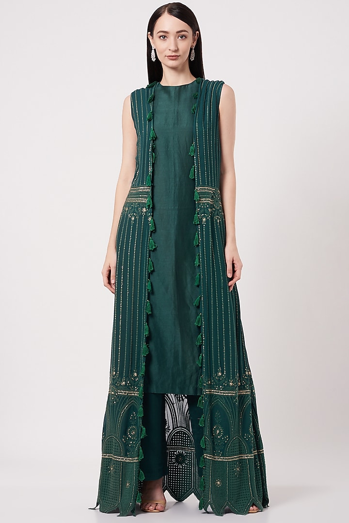 Emerald Green Georgette Cape Set by Soniya G at Pernia's Pop Up Shop