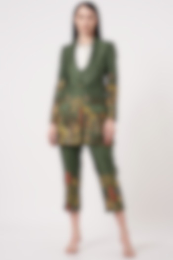 Olive Green Printed Suit Set by Soniya G
