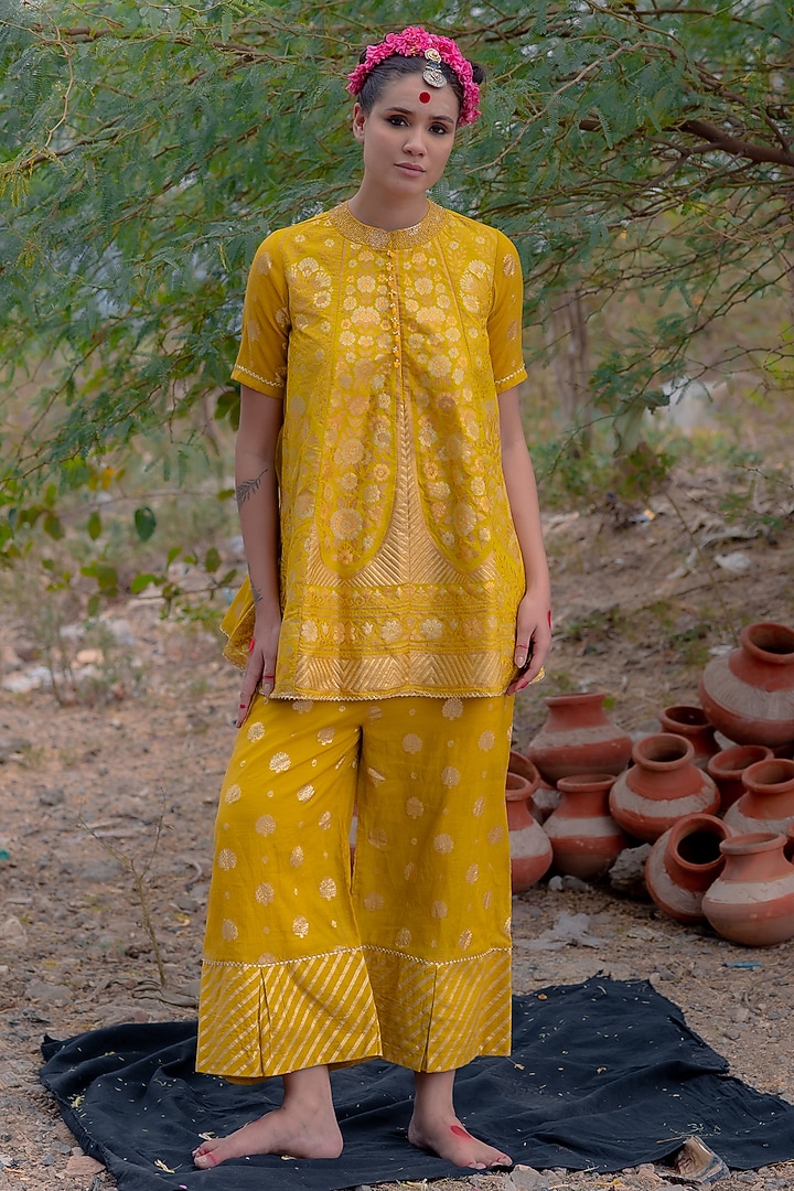 Yellow Banarasi Silk Co-Ord Set by Soniya G at Pernia's Pop Up Shop