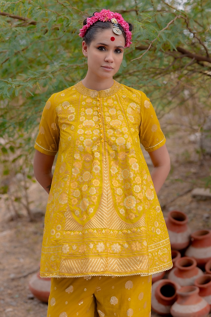 Yellow Banarasi Silk Co-Ord Set by Soniya G at Pernia's Pop Up Shop