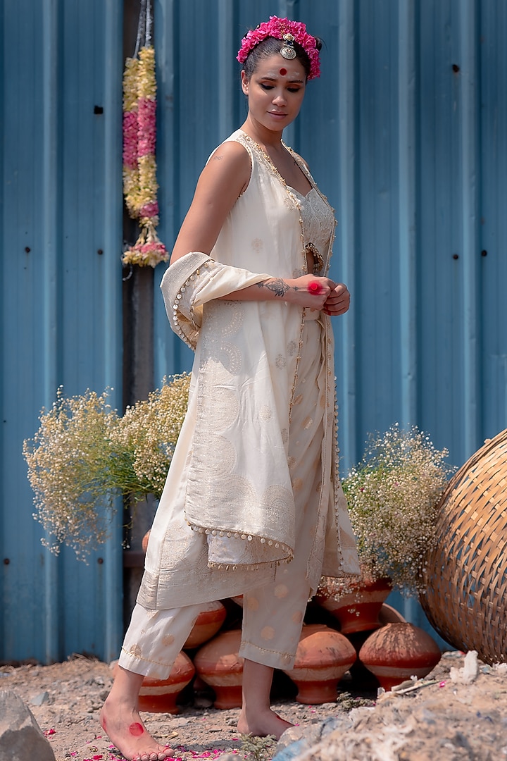 Ivory Banarasi Silk Co-Ord Set by Soniya G at Pernia's Pop Up Shop