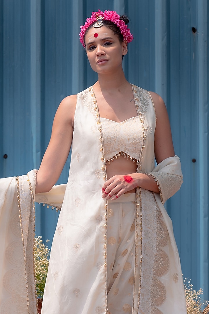 Ivory Banarasi Silk Co-Ord Set by Soniya G at Pernia's Pop Up Shop