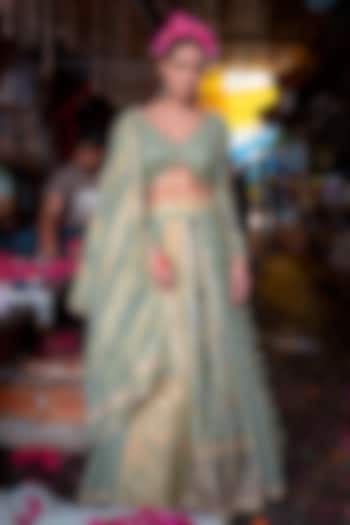Sage Green Banarasi Silk Wedding Lehenga Set by Soniya G at Pernia's Pop Up Shop