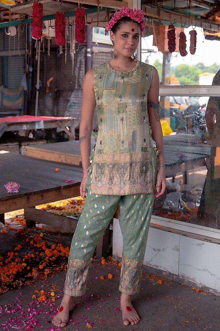 Sage Green Banarasi Silk Co-Ord Set by Soniya G at Pernia's Pop Up Shop