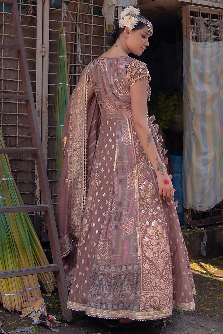 Mocha Brown Banarasi Silk Party Wear Anarkali Set by Soniya G at Pernia's Pop Up Shop