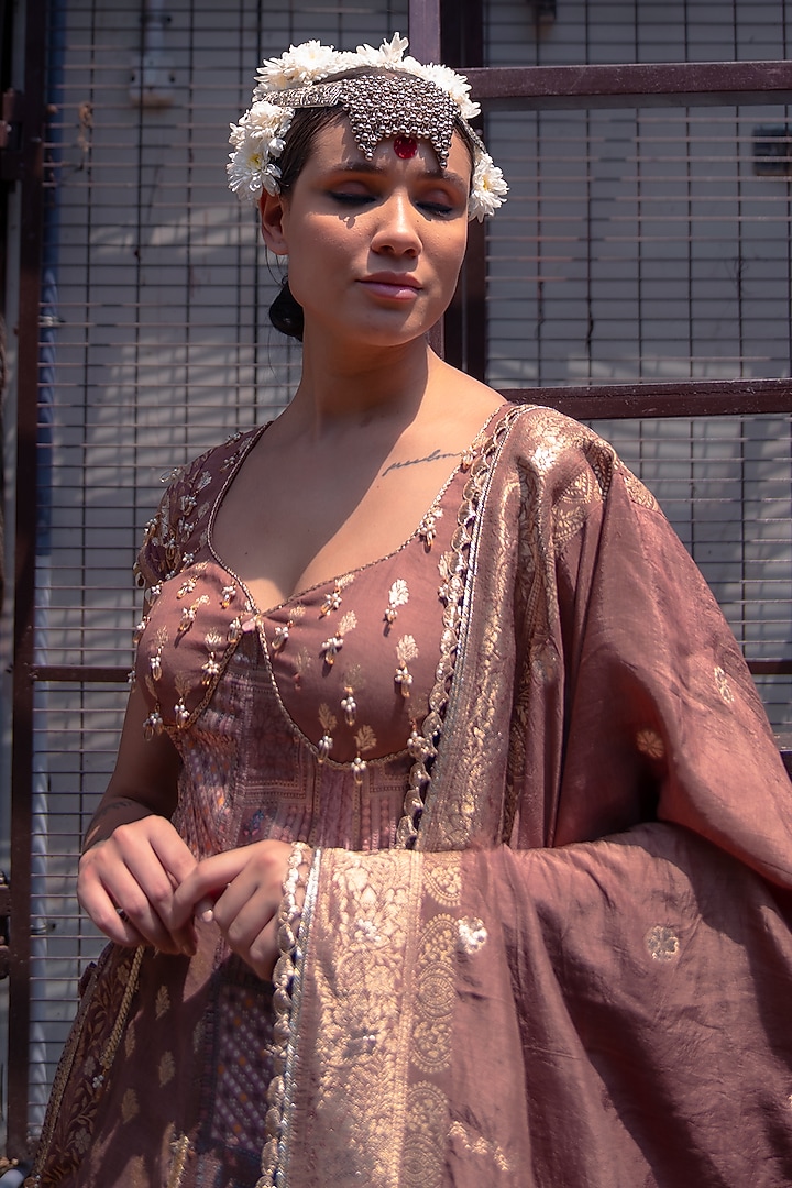 Mocha Brown Banarasi Silk Party Wear Anarkali Set by Soniya G at Pernia's Pop Up Shop