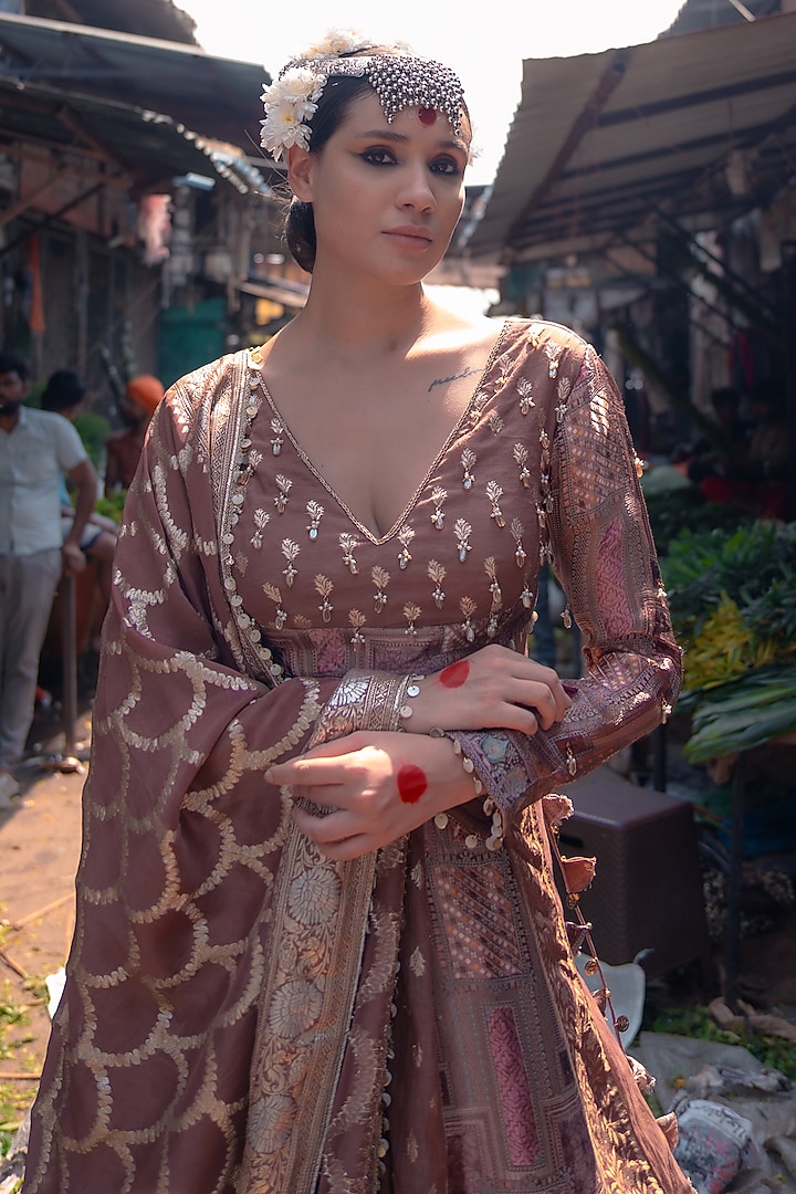 Mocha Brown Banarasi Silk Wedding Lehenga Set by Soniya G at Pernia's Pop Up Shop