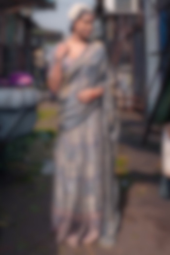 Silver Grey Banarasi Silk Wedding Saree Set by Soniya G at Pernia's Pop Up Shop