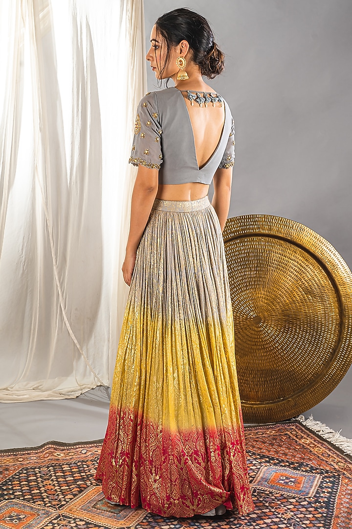 Grey Ombre Embroidered Wedding Lehenga Set by Soniya G at Pernia's Pop Up Shop