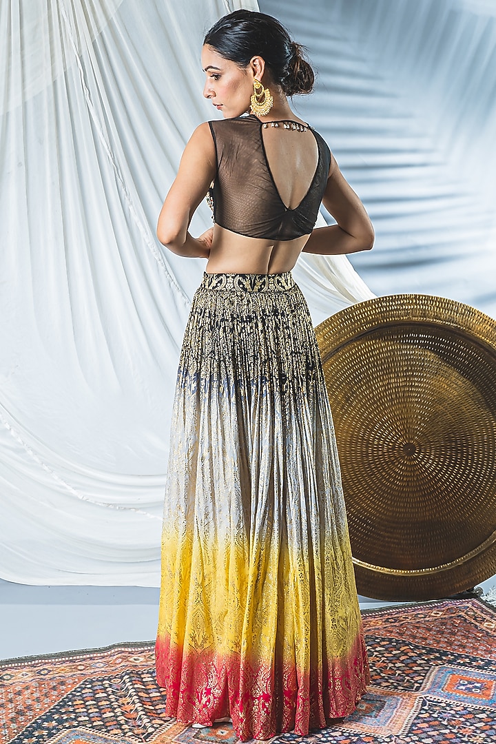 Black Ombre Embroidered Wedding Lehenga Set by Soniya G at Pernia's Pop Up Shop