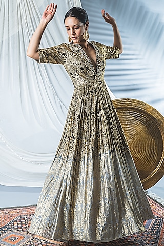 Black & Grey Ombre Printed Anarkali by Soniya G
