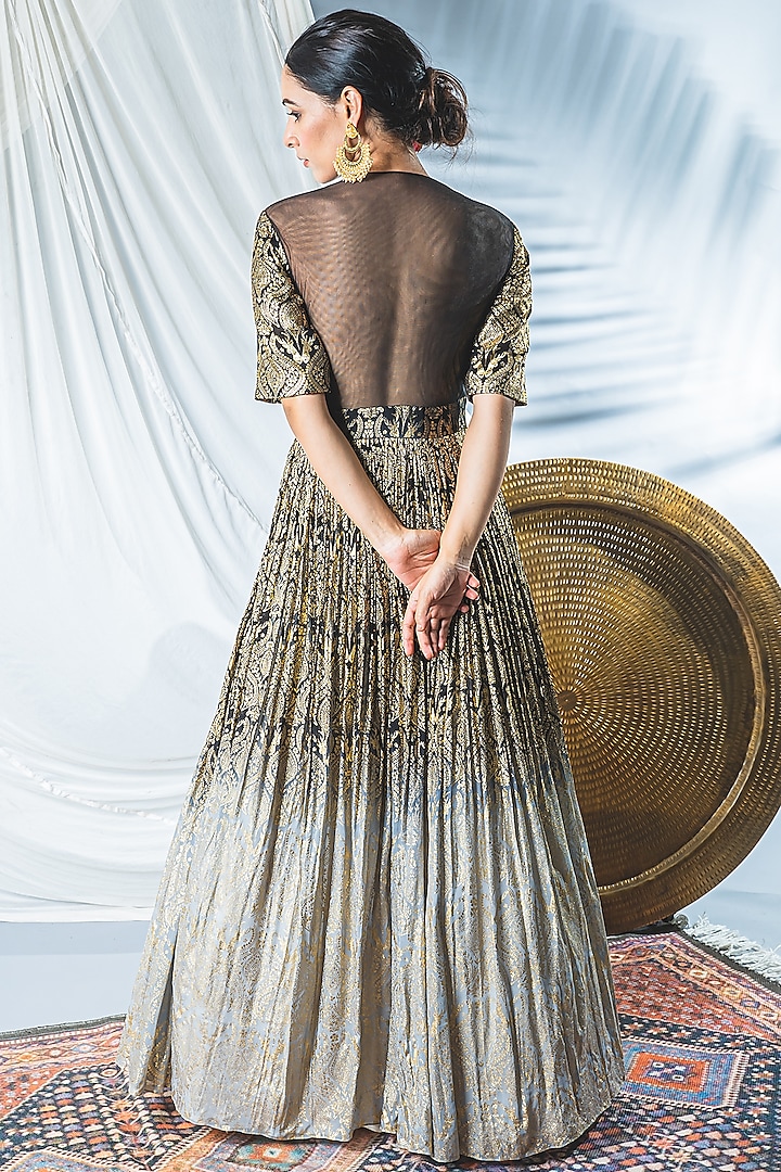 Black & Grey Ombre Printed Wedding Anarkali by Soniya G at Pernia's Pop Up Shop