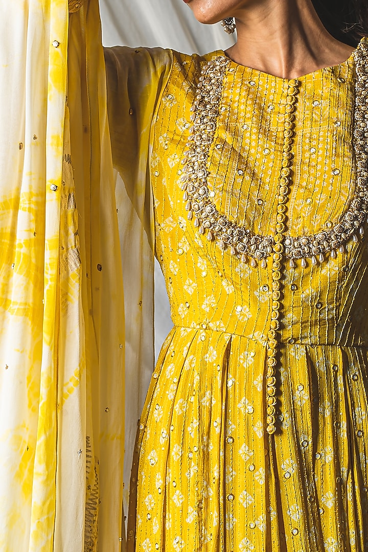 Yellow Embroidered Wedding Anarkali Set by Soniya G at Pernia's Pop Up Shop